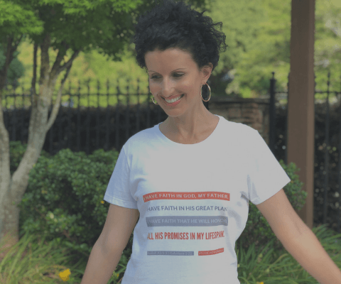 Anna Szabo is wearing her #52Devotionals Shirts for Christian women