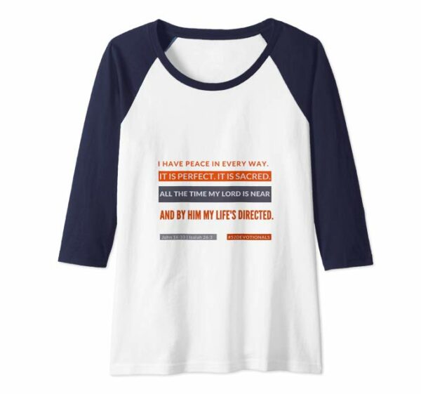 #52Devotionals I Have Peace - Christian Shirts by Anna Szabo - Navy White Raglan Baseball Tee