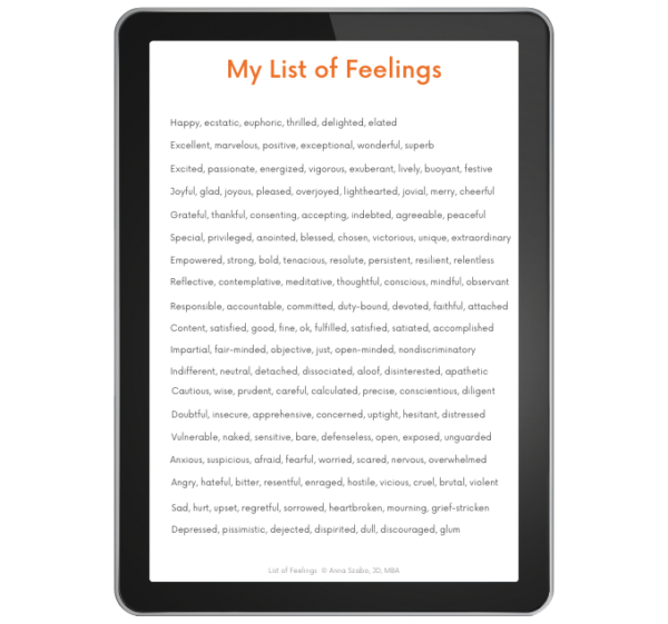 List of Feelings by Anna Szabo - Soul Words