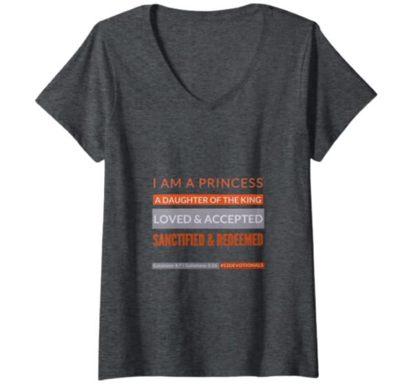 "I Am a Princess" Heather Christian V-Neck T-Shirt for Women by Anna Szabo