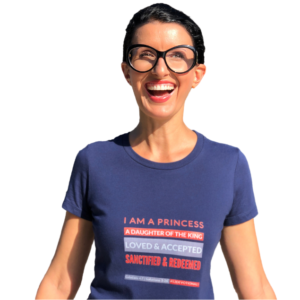 "I Am a Princess" Premium Navy Blue Women's Tee with Christian Affirmations by Anna Szabo