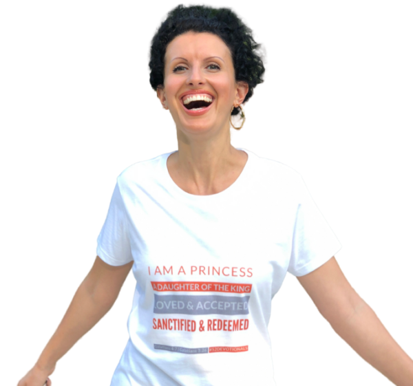 "I Am a Princess" White Standard Christian Shirt for Women by Anna Szabo