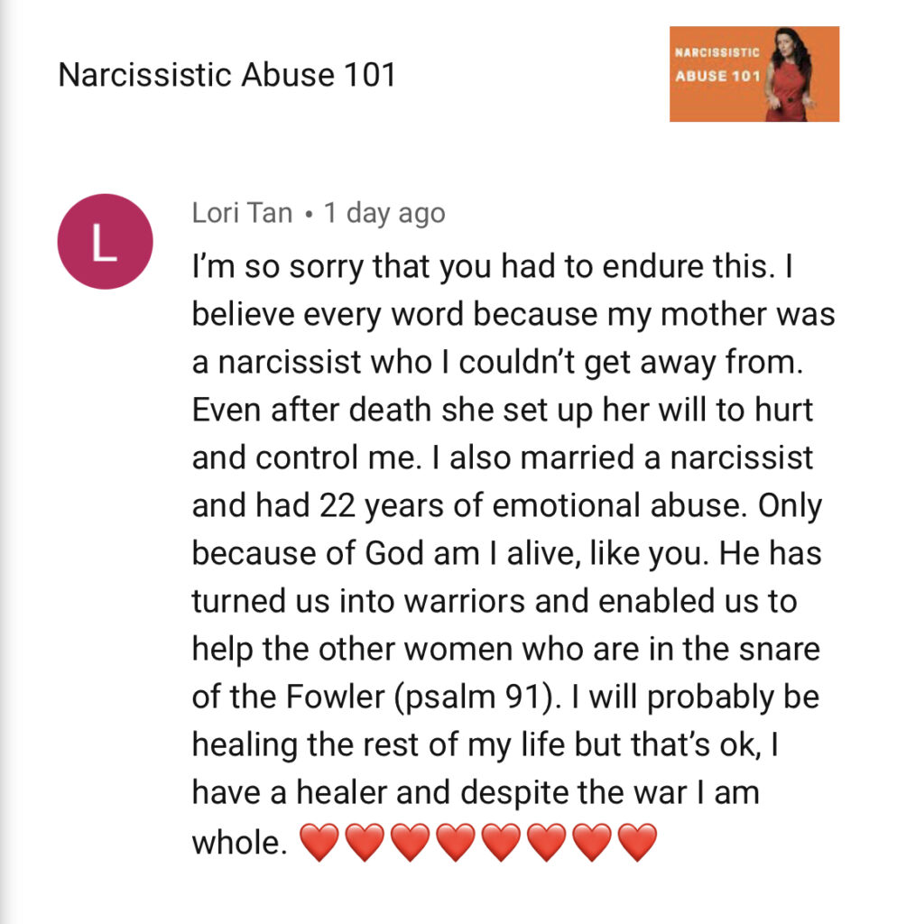 Narcissistic Abuse Lori Tan YouTube Comment 1